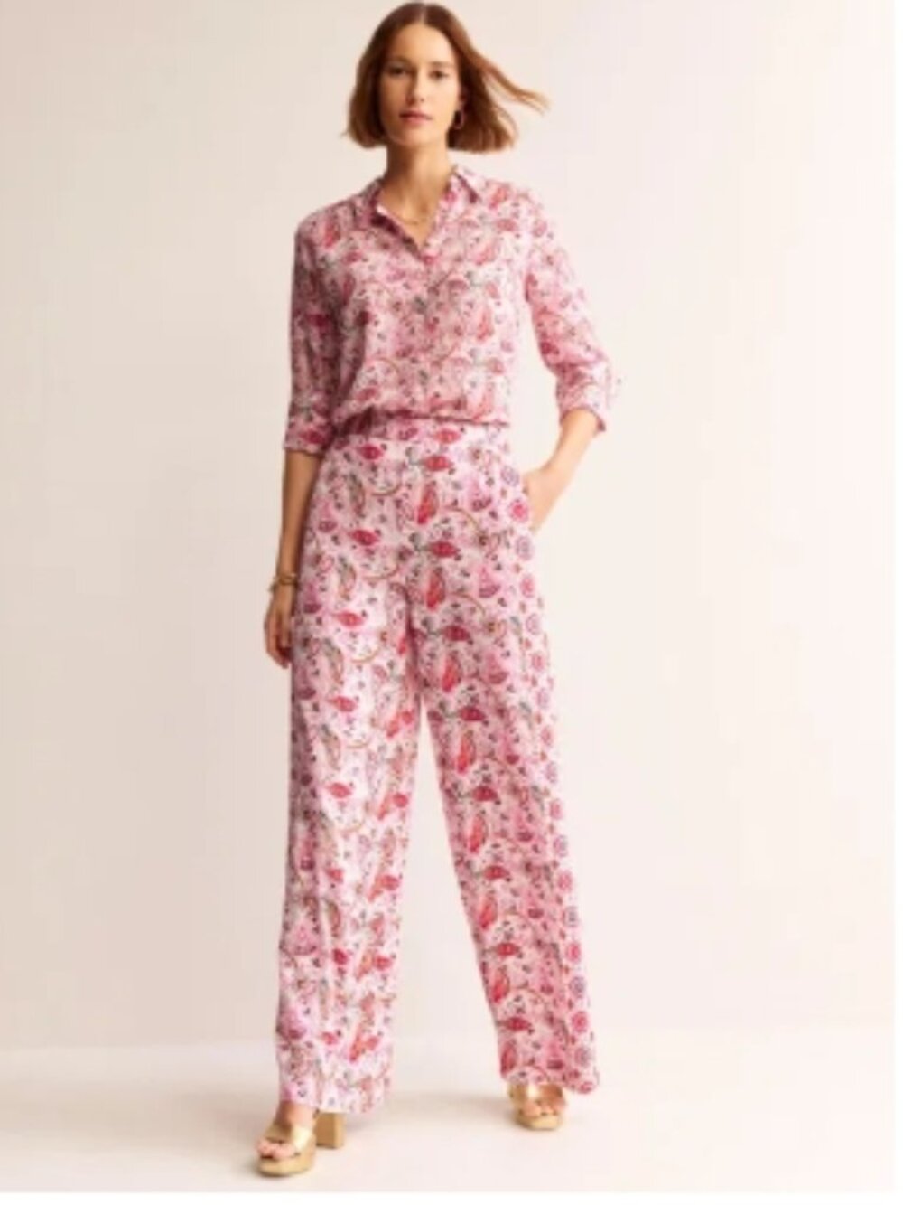 Like New! BODEN Floral Paisley Fluid Palazzo Trousers Pink Size 4